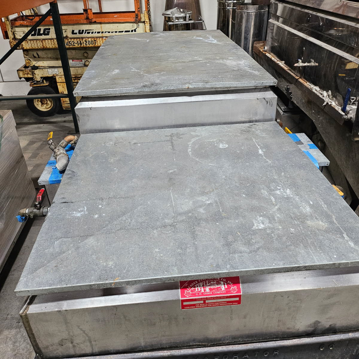 3'x8' Leader Evaporator w/Lead Free Soldered Pans (raised flue) SS Stack and Stack Cover.