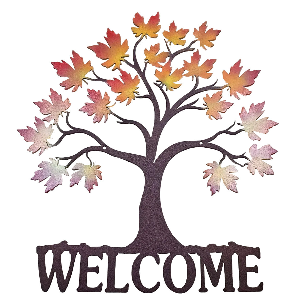 Metal Tree with Welcome and Leaves