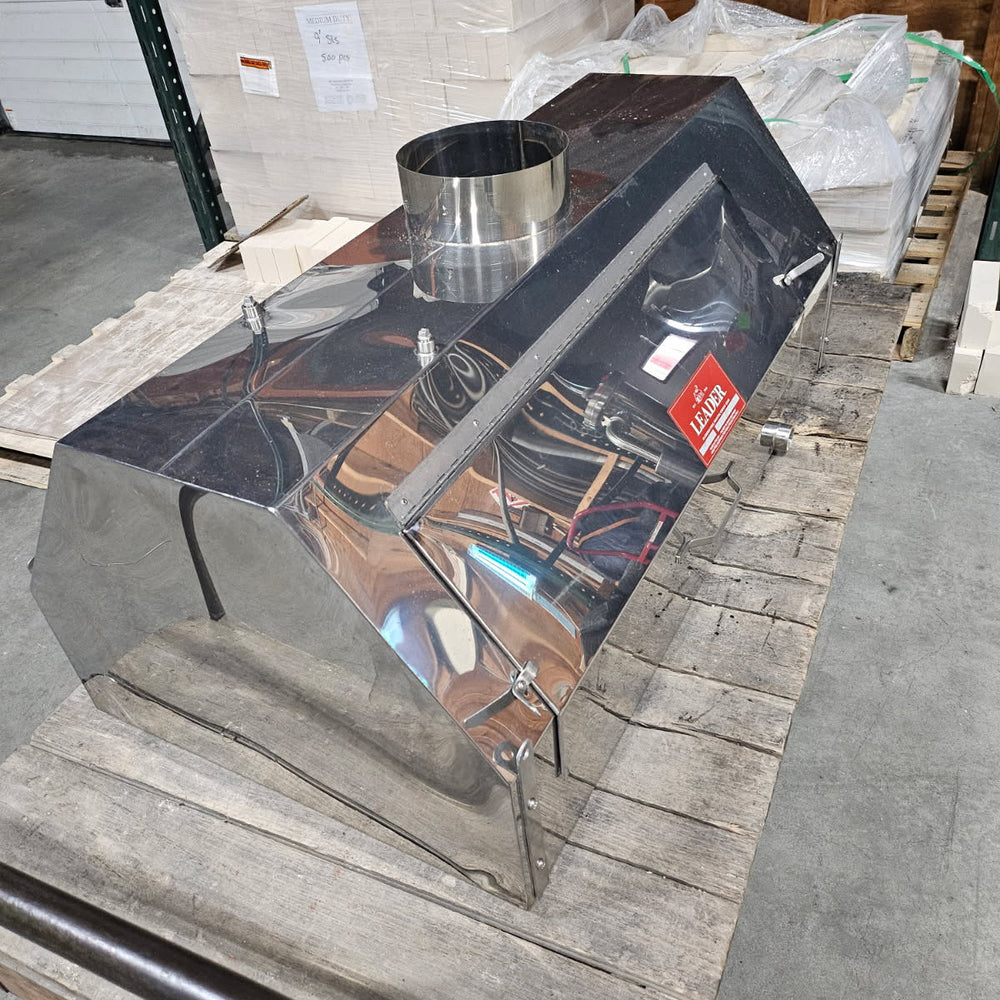 Used 2'x4' Leader Stainless Hood with Stack and 2-8" Elbows