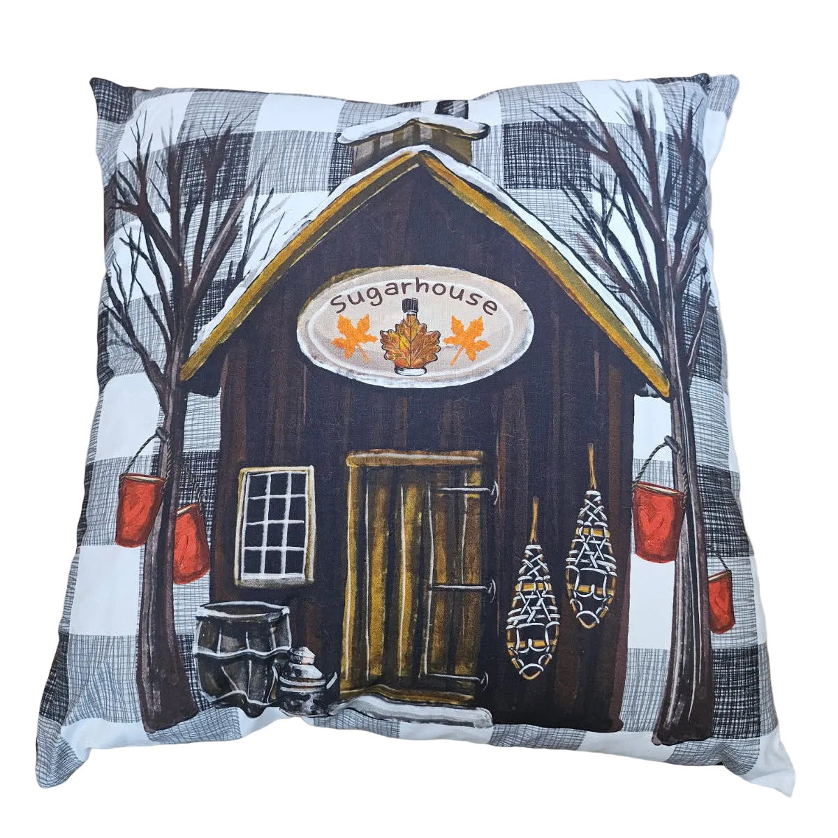Throw Pillow with Sugar House and Trees