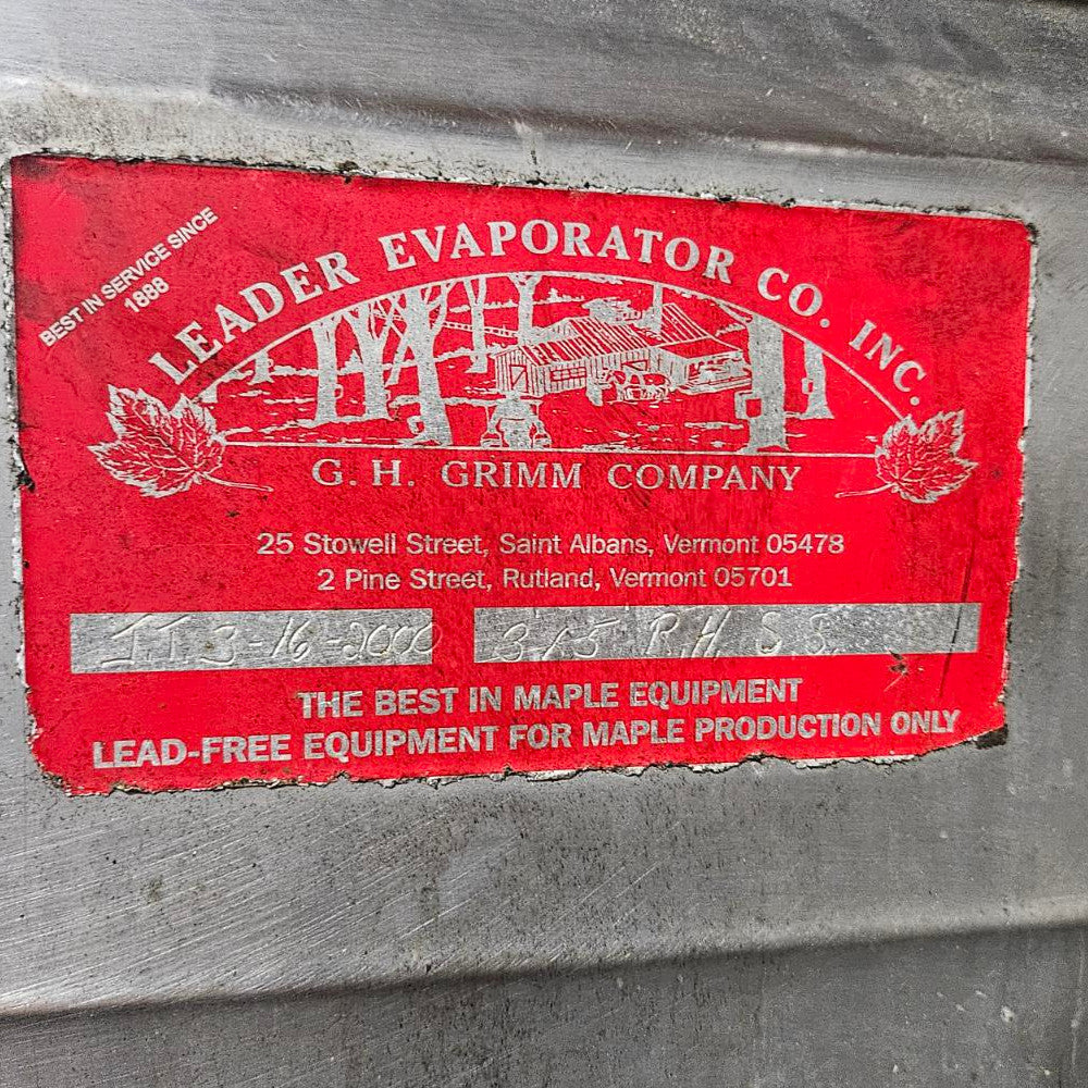 3'x8' Leader Evaporator w/Lead Free Soldered Pans (raised flue) SS Stack and Stack Cover.