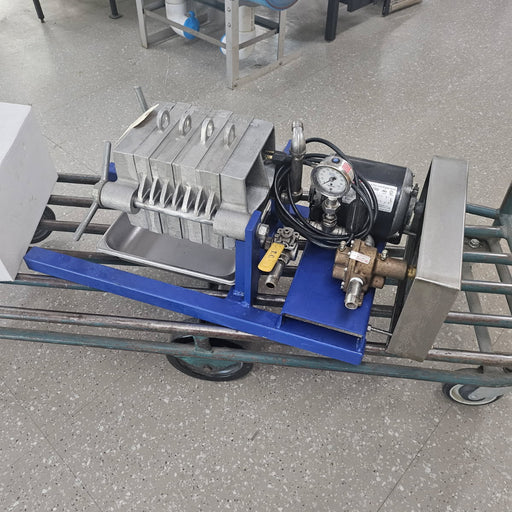 Used 7" Wes Fab Short Stack Filter Press with Gear Pump & Partial Box of Papers